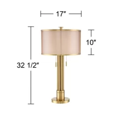 Possini Euro Design Granview Modern Table Lamp 32 1/2" Tall Brass Column Taupe Organza Outer Off White Linen Inner Drum Shade For Bedroom Living Room -Best Homewares Store GUEST 04c72a7f 13a7 48df a539 a4e1a28cd6d9