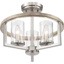 Possini Euro Design Senna Modern Industrial Ceiling Light Semi Flush Mount Fixture 15" Wide Brushed Nickel Gray Wood 3-Light Clear Glass For Bedroom -Best Homewares Store GUEST 08a6d6bd 0bbb 4c6e a704 3432667d795f