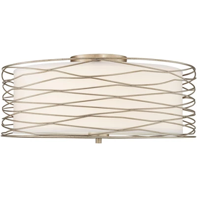 Possini Euro Design Modern Ceiling Light Flush Mount Fixture Antique Silver Leaf 18" Wide Wavy Spun White Drum For Bedroom Kitchen 6 Possini Euro Design Modern Ceiling Light Flush Mount Fixture Antique Silver Leaf 18" Wide Wavy Spun White Drum For Bedroom Kitchen - Image 4