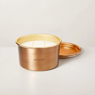 Lidded Metal Willow 4-Wick Jar Candle Brass Finish 20oz - Hearth & Hand™ With Magnolia 4 Lidded Metal Willow 4-Wick Jar Candle Brass Finish 20oz - Hearth & Hand™ With Magnolia - Image 2