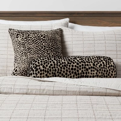 Bolster Jacquard Leopard Decorative Throw Pillow Black/Natural - Threshold™ 3 Bolster Jacquard Leopard Decorative Throw Pillow Black/Natural - Threshold™