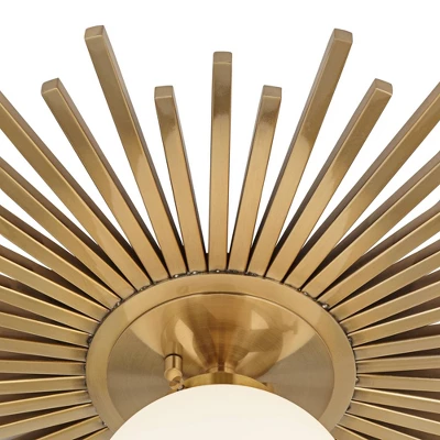 Possini Euro Design Hazel Modern Ceiling Light Semi Flush Mount Fixture 24" Wide Warm Brass White Globe Shade For Bedroom Kitchen Living Room Hallway 5 Possini Euro Design Hazel Modern Ceiling Light Semi Flush Mount Fixture 24" Wide Warm Brass White Globe Shade For Bedroom Kitchen Living Room Hallway - Image 3