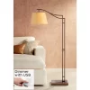 Franklin Iron Works Rustic Farmhouse Arc Floor Lamp With USB Port 60" Tall Bronze Downbridge Faux Leather Empire Shade For Living Room Reading Bedroom