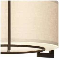 Possini Euro Design Stinson Modern Ceiling Light Semi Flush Mount Fixture 17 1/4" Wide Bronze 3-Light Linen Drum Shade For Bedroom Kitchen Living Room -Best Homewares Store GUEST 40ac13f8 6aae 4a43 afa3 0d853226956d