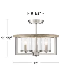 Possini Euro Design Senna Modern Industrial Ceiling Light Semi Flush Mount Fixture 15" Wide Brushed Nickel Gray Wood 3-Light Clear Glass For Bedroom -Best Homewares Store GUEST 41460016 ab58 486a b506 19c5916f30b8