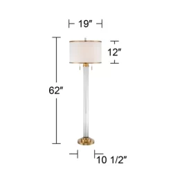 Possini Euro Design Cadence Modern Floor Lamp Standing 62" Tall Crystal Glass Column Satin Brass Linen Drum Shade For Living Room Bedroom Office House -Best Homewares Store GUEST 423dd824 c25c 42b8 bded 634e5ab89186
