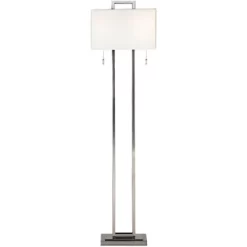 Possini Euro Design Modern Floor Lamp 62" Tall Brushed Nickel Openwork Rectangular Profile Off White Fabric Shade For Living Room Reading -Best Homewares Store GUEST 44b8c0b5 0e1f 42be 886a 573dd5aac21a
