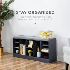 Best Choice Products 46in Shoe Storage Organization Rack Bench For Entryway, Bedroom W/ Padded Seat, 10 Cubbies - Gray -Best Homewares Store GUEST 484e3711 30cd 4de4 9bfb 7876d4619ade