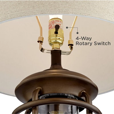 Franklin Iron Works Andreas Industrial Table Lamp 26" High Brown Metal With Nightlight LED And USB Charging Port Oatmeal Shade For Living Room Desk 5 Franklin Iron Works Andreas Industrial Table Lamp 26" High Brown Metal With Nightlight LED And USB Charging Port Oatmeal Shade For Living Room Desk - Image 3