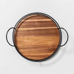 Wooden Lazy Susan With Metal Trim Brown/Black - Hearth & Hand™ With Magnolia