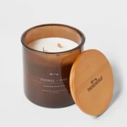 23oz XL 3-Wick Fennel + Pine Wooden Amber Glass With Wood Lid And Stamped Logo Amber Candle - Threshold™ -Best Homewares Store GUEST 56c58b3a 040c 4c2b 8bec d789216ffd64