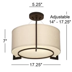 Possini Euro Design Stinson Modern Ceiling Light Semi Flush Mount Fixture 17 1/4" Wide Bronze 3-Light Linen Drum Shade For Bedroom Kitchen Living Room -Best Homewares Store GUEST 5cfc32a1 5a13 49e4 b20a c7db2f1f1e48