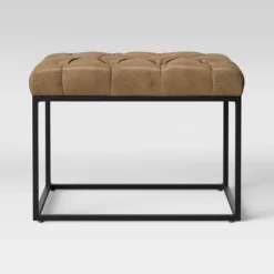 Trubeck Tufted Metal Base Ottoman Faux Leather - Threshold™ -Best Homewares Store GUEST 6157a7ff 1bf7 44e1 b846 3ae5cf7f4815