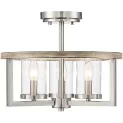 Possini Euro Design Senna Modern Industrial Ceiling Light Semi Flush Mount Fixture 15" Wide Brushed Nickel Gray Wood 3-Light Clear Glass For Bedroom -Best Homewares Store GUEST 66823a90 d9b1 40d9 9cf1 956b7031d5f8