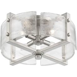 Possini Euro Design Prane Modern Industrial Ceiling Light Semi Flush Mount Fixture 17" Wide Brushed Nickel 4-Light Warped Glass For Bedroom Kitchen -Best Homewares Store GUEST 67a99e33 3ded 4f1c 8926 ed44f24e2ae9