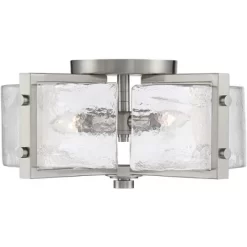 Possini Euro Design Prane Modern Industrial Ceiling Light Semi Flush Mount Fixture 17" Wide Brushed Nickel 4-Light Warped Glass For Bedroom Kitchen -Best Homewares Store GUEST 67e31c74 0341 4bbe 8a39 d9439e2bc16c