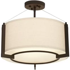 Possini Euro Design Stinson Modern Ceiling Light Semi Flush Mount Fixture 17 1/4" Wide Bronze 3-Light Linen Drum Shade For Bedroom Kitchen Living Room -Best Homewares Store GUEST 693e4b1b 0803 44f6 9c27 e7bc518b632b