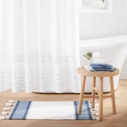 20" X 32" Color Block Stripe Tassels Bath Rug Faded Blue/White - Hearth & Hand™ With Magnolia
