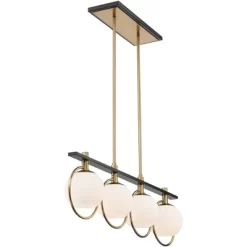 Possini Euro Design Carlyn Brass Black Linear Island Pendant Chandelier 33" Wide Modern White Glass Shade 4-Light LED Fixture For Dining Room Kitchen -Best Homewares Store GUEST 7b723cfb 4a18 401d 8111 b6d8a9faf61f
