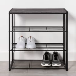 4 Tier Shoe Rack Black Metal With Black Oak Wood - Brightroom™