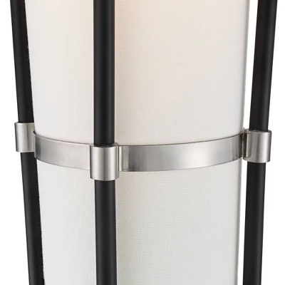 Possini Euro Design Flute Modern Torchiere Floor Lamp 64" Tall Satin Black Brushed Nickel White Linen Shade For Living Room Bedroom Office House Home 4 Possini Euro Design Flute Modern Torchiere Floor Lamp 64" Tall Satin Black Brushed Nickel White Linen Shade For Living Room Bedroom Office House Home - Image 2