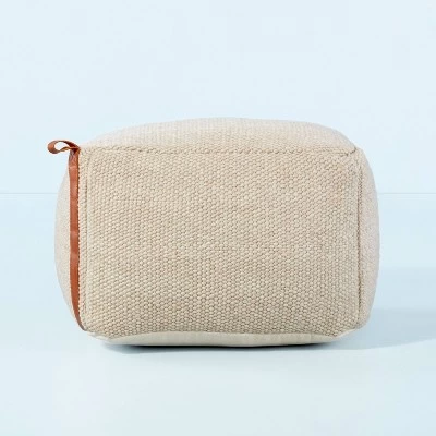 Hand-Woven Pouf Ottoman With Leather Trim - Hearth & Hand™ With Magnolia 4 Hand-Woven Pouf Ottoman With Leather Trim - Hearth & Hand™ With Magnolia - Image 2