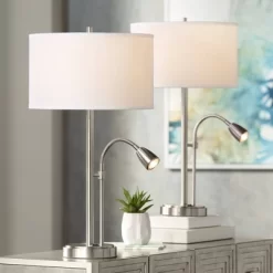Possini Euro Design Traverse Modern Table Lamps Set Of 2 29 1/2" Tall Brushed Nickel With USB Charging Port LED Gooseneck White Drum Shade For Desk 15 Possini Euro Design Traverse Modern Table Lamps Set Of 2 29 1/2" Tall Brushed Nickel With USB Charging Port LED Gooseneck White Drum Shade For Desk -Best Homewares Store GUEST 926e3bce 7e42 4fa3 a6a2 44a599015bc1