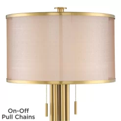 Possini Euro Design Granview Modern Table Lamp 32 1/2" Tall Brass Column Taupe Organza Outer Off White Linen Inner Drum Shade For Bedroom Living Room -Best Homewares Store GUEST ab5a4ef5 5251 4563 a797 c96730966c4d