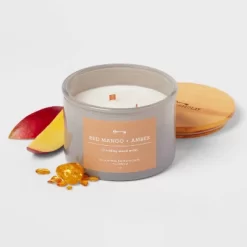 14oz Lidded Gray Glass Jar Crackling Wooden 3-Wick Candle With Paper Label Red Mango + Amber - Threshold™ 5 14oz Lidded Gray Glass Jar Crackling Wooden 3-Wick Candle With Paper Label Red Mango + Amber - Threshold™ -Best Homewares Store GUEST ad2725b7 ded0 49a2 bccb 459cd7944188