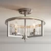 Possini Euro Design Senna Modern Industrial Ceiling Light Semi Flush Mount Fixture 15" Wide Brushed Nickel Gray Wood 3-Light Clear Glass For Bedroom -Best Homewares Store GUEST ad8ca294 b02f 4dec bd4a 606b5ea5933f