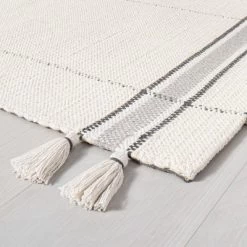 Simple Border Stripe With Corner Tassel Rug White/Gray - Hearth & Hand™ With Magnolia