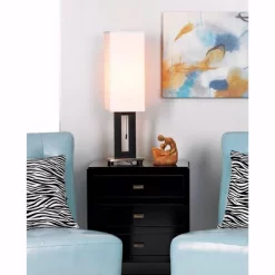 360 Lighting Floating Rectangle Modern Table Lamp 30" Tall Black Metal Open Frame White Fabric Box Shade For Bedroom Living Room Bedside Nightstand -Best Homewares Store GUEST bc833856 be0b 40a8 a477 cb279adafaa8