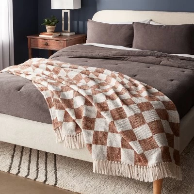 60"x80" Woven Cotton Checkered Bed Throw - Threshold™ 3 60"x80" Woven Cotton Checkered Bed Throw - Threshold™
