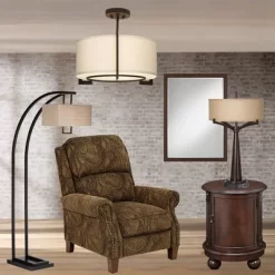 Possini Euro Design Stinson Modern Ceiling Light Semi Flush Mount Fixture 17 1/4" Wide Bronze 3-Light Linen Drum Shade For Bedroom Kitchen Living Room -Best Homewares Store GUEST c5be1f51 eb3a 4c04 a5ee 6954f22ffa67