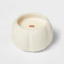 12oz Brushed Abstract Pumpkin Ceramic With Woodwick And Dustcover Dried Leaves + Hickory Candle - Threshold™ -Best Homewares Store GUEST ca336cab 30a9 4816 a86c a9481933e877