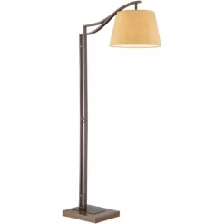 Franklin Iron Works Rustic Farmhouse Arc Floor Lamp With USB Port 60" Tall Bronze Downbridge Faux Leather Empire Shade For Living Room Reading Bedroom -Best Homewares Store GUEST cebdead3 0670 462e 806c d140c870063f