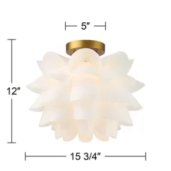Possini Euro Design Modern Ceiling Light Semi Flush Mount Fixture White Flower Gold Metal 15 3/4" Wide Living Room Bedroom Kitchen -Best Homewares Store GUEST d4dfbf46 d749 4ed9 ad97 3bda7c01cd2a