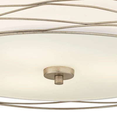 Possini Euro Design Modern Ceiling Light Flush Mount Fixture Antique Silver Leaf 18" Wide Wavy Spun White Drum For Bedroom Kitchen 5 Possini Euro Design Modern Ceiling Light Flush Mount Fixture Antique Silver Leaf 18" Wide Wavy Spun White Drum For Bedroom Kitchen - Image 3