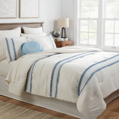 12pc Embroidered Fringe Stripe With Tassels Comforter & Sheet Bedding Set - Threshold™ 3 12pc Embroidered Fringe Stripe With Tassels Comforter & Sheet Bedding Set - Threshold™