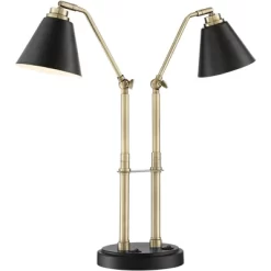 Possini Euro Design Sentry Modern Mid Century Desk Lamp 23" High Black Brass With USB Charging Port LED Adjustable Cone Shade For Bedroom Living Room -Best Homewares Store GUEST e91d5c36 9c3b 4fda 8e73 e5a8e478b0f2