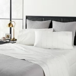 2pk Standard Cotton Percale Thin Stripe Pillowcase Set Sour Cream/Railroad Gray - Hearth & Hand™ With Magnolia