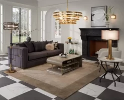 Possini Euro Design Granview Modern Table Lamp 32 1/2" Tall Brass Column Taupe Organza Outer Off White Linen Inner Drum Shade For Bedroom Living Room -Best Homewares Store GUEST f00dc396 7e97 4d21 bd9b 465361d7213e