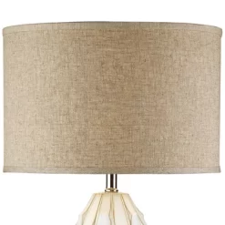 Possini Euro Design Cosgrove Modern Mid Century Table Lamp 32 3/4" Tall White Glazed Ceramic Beige Fabric Drum Shade For Bedroom Living Room Bedside -Best Homewares Store GUEST f2560199 dee0 480b 85d1 9418d60fe125