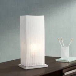 360 Lighting Cube Modern Accent Table Lamp 19 3/4" High White Ribbon Fabric Shade For Bedroom Living Room Bedside Nightstand Office Kids Family House