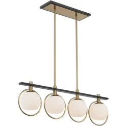 Possini Euro Design Carlyn Brass Black Linear Island Pendant Chandelier 33" Wide Modern White Glass Shade 4-Light LED Fixture For Dining Room Kitchen -Best Homewares Store GUEST f51208d1 1570 43e8 b074 e7299aff1864