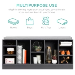 Best Choice Products 46in Shoe Storage Organization Rack Bench For Entryway, Bedroom W/ Padded Seat, 10 Cubbies - Gray -Best Homewares Store GUEST f9bb8d2c 5935 4d03 b86d 454425965cb3