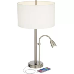 Possini Euro Design Traverse Modern Table Lamps Set Of 2 29 1/2" Tall Brushed Nickel With USB Charging Port LED Gooseneck White Drum Shade For Desk 10 Possini Euro Design Traverse Modern Table Lamps Set Of 2 29 1/2" Tall Brushed Nickel With USB Charging Port LED Gooseneck White Drum Shade For Desk -Best Homewares Store GUEST fd792f37 79a6 47c3 8039 c63481cb9b85